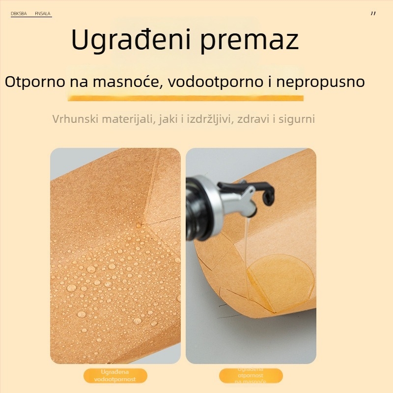 Prilagođena jednokratna kutija od kraft papira u obliku brodskog čamca, otvoreni gornji dio, otporna na masnoće, kutija za pomfrit i pileći popcorn