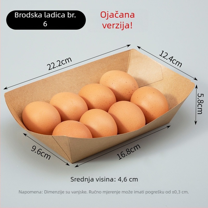 Prilagođena jednokratna kutija od kraft papira u obliku brodskog čamca, otvoreni gornji dio, otporna na masnoće, kutija za pomfrit i pileći popcorn