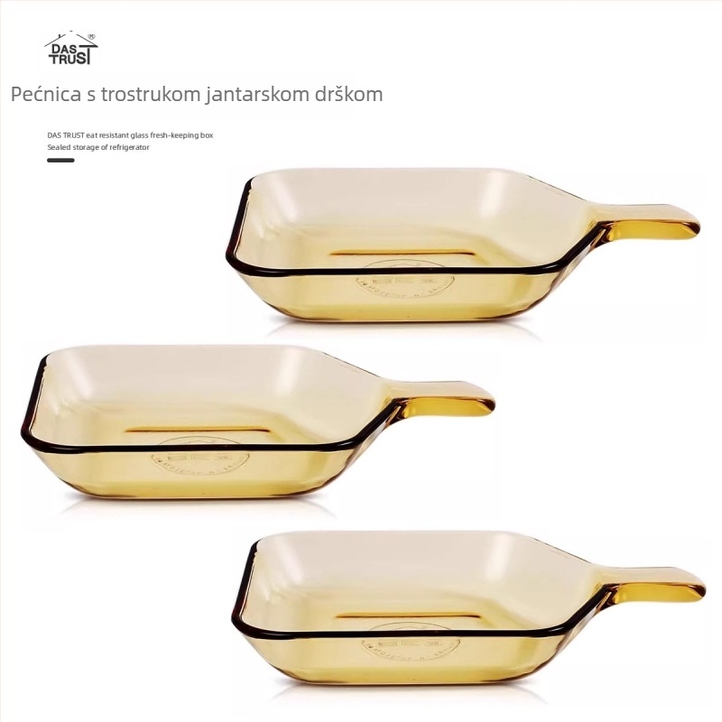 Staklena posuda za pečenje s držačem, mikrovalna sigurna, borosilikatno staklo, moderan minimalistički stil