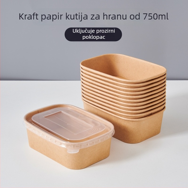 Jednokratna kutija za ručak od Kraft papira za take-away s voćnom salatom — biološki razgradiva, nije pogodna za mikrovalnu