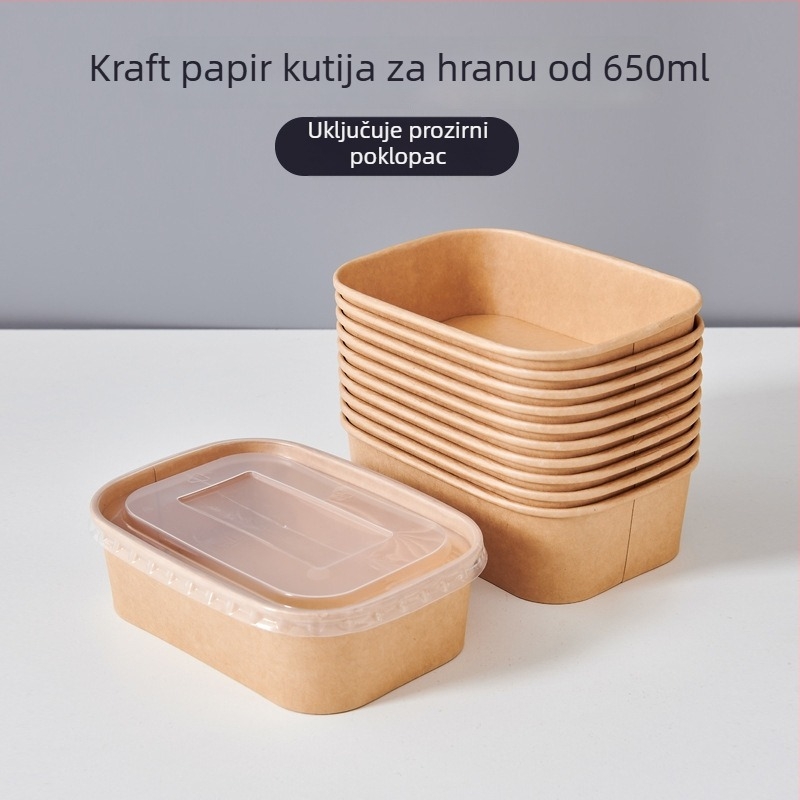 Jednokratna kutija za ručak od Kraft papira za take-away s voćnom salatom — biološki razgradiva, nije pogodna za mikrovalnu