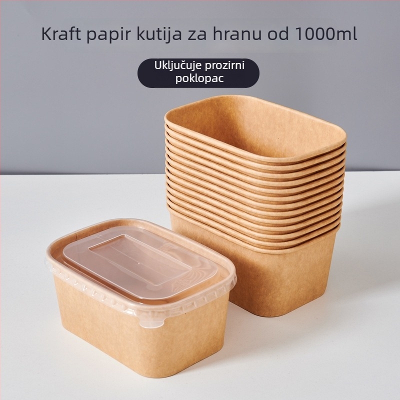 Jednokratna kutija za ručak od Kraft papira za take-away s voćnom salatom — biološki razgradiva, nije pogodna za mikrovalnu
