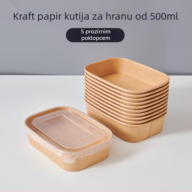 Jednokratna kutija za ručak od Kraft papira za take-away s voćnom salatom — biološki razgradiva, nije pogodna za mikrovalnu