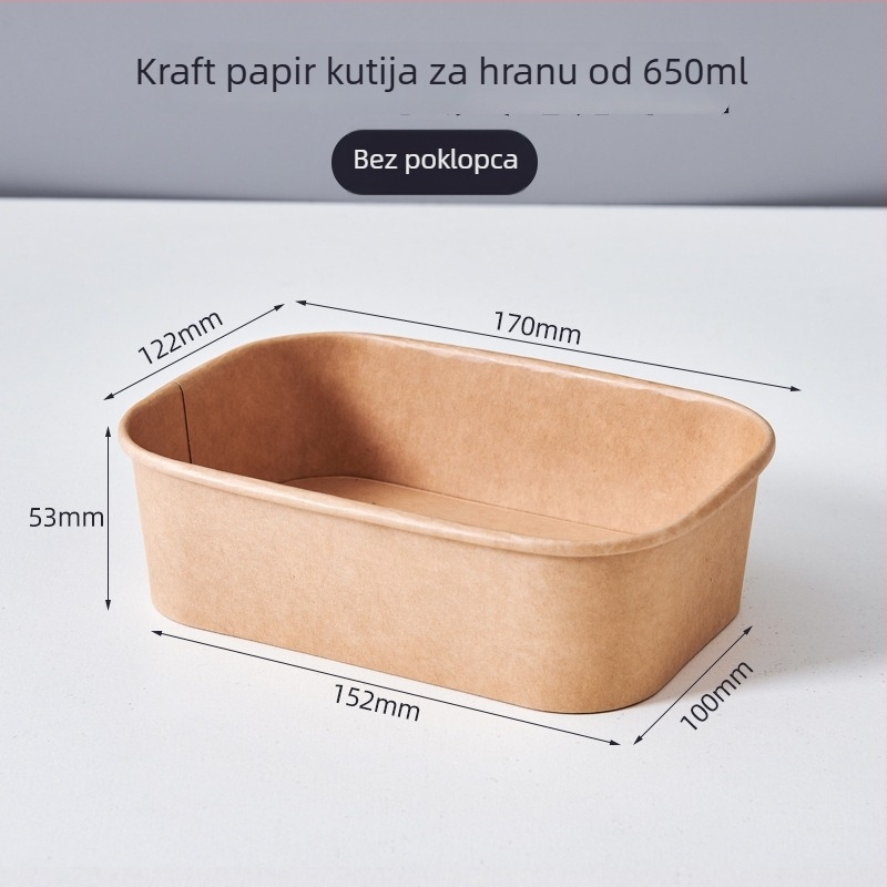 Jednokratna kutija za ručak od Kraft papira za take-away s voćnom salatom — biološki razgradiva, nije pogodna za mikrovalnu