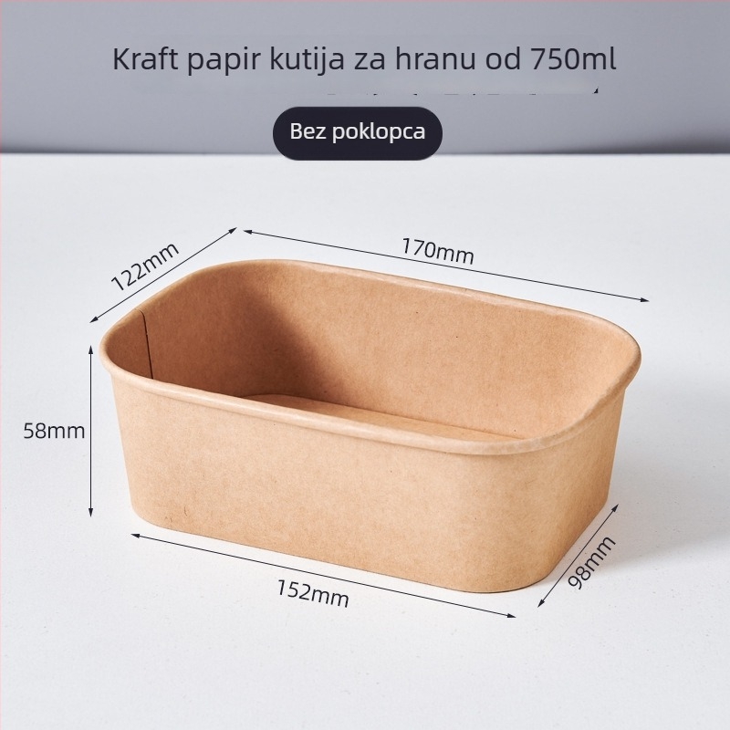 Jednokratna kutija za ručak od Kraft papira za take-away s voćnom salatom — biološki razgradiva, nije pogodna za mikrovalnu