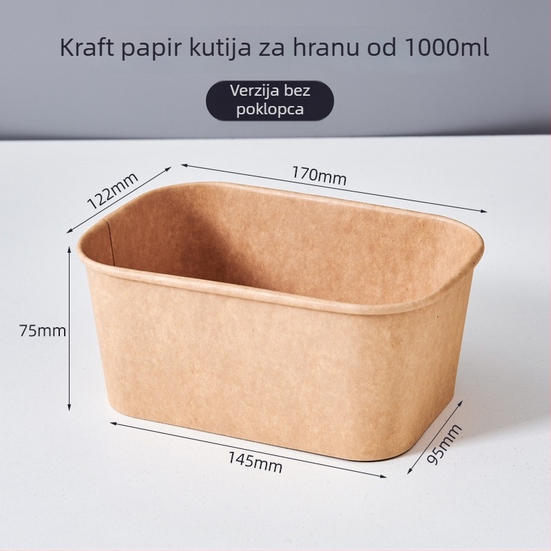 Jednokratna kutija za ručak od Kraft papira za take-away s voćnom salatom — biološki razgradiva, nije pogodna za mikrovalnu