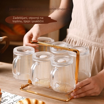Šestodijelni set čaša otpornih na toplinu od stakla, japanskog stila, s držačima, višeslojna konstrukcija