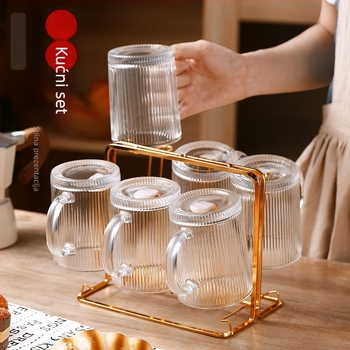 Šestodijelni set čaša otpornih na toplinu od stakla, japanskog stila, s držačima, višeslojna konstrukcija