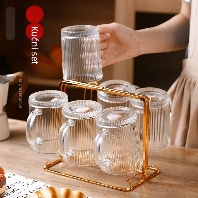 Šestodijelni set čaša otpornih na toplinu od stakla, japanskog stila, s držačima, višeslojna konstrukcija