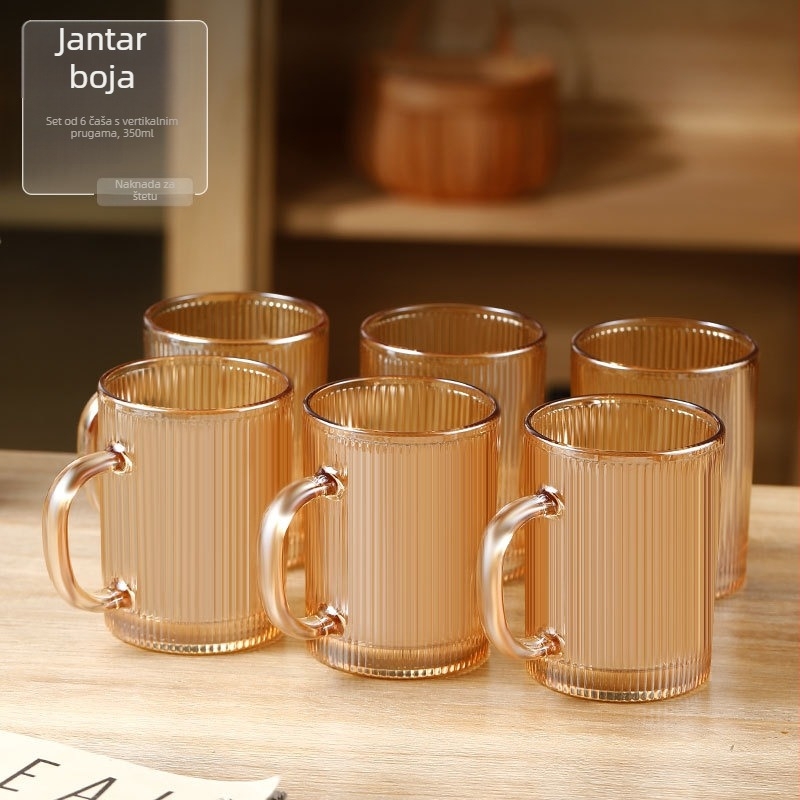 Šestodijelni set čaša otpornih na toplinu od stakla, japanskog stila, s držačima, višeslojna konstrukcija