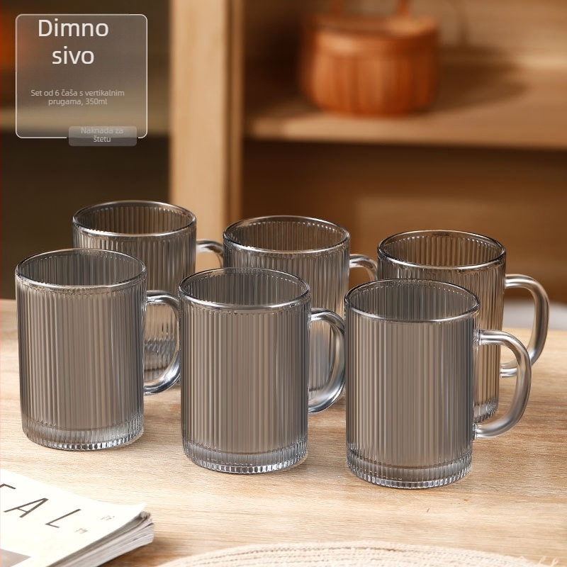 Šestodijelni set čaša otpornih na toplinu od stakla, japanskog stila, s držačima, višeslojna konstrukcija