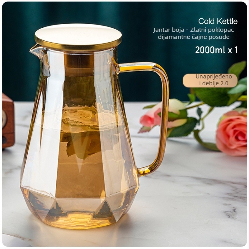 Kućni set staklenog čajnika – dijamantni uzorak, moderni minimalistički stil, staklo od borosilikata otporno na visoke temperature, pogodno za hladnu vodu