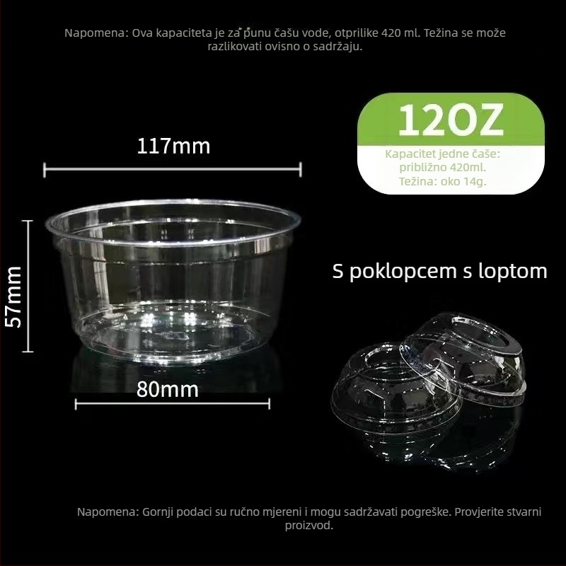 Jednokratna prozirna čaša za desert za kutije voća, prehrambene kvalitete, prikladna za ledeni prah, s logom sitotiska