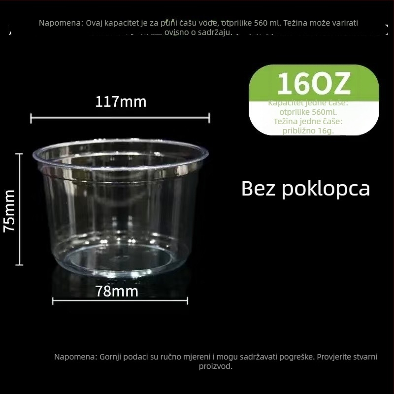Jednokratna prozirna čaša za desert za kutije voća, prehrambene kvalitete, prikladna za ledeni prah, s logom sitotiska