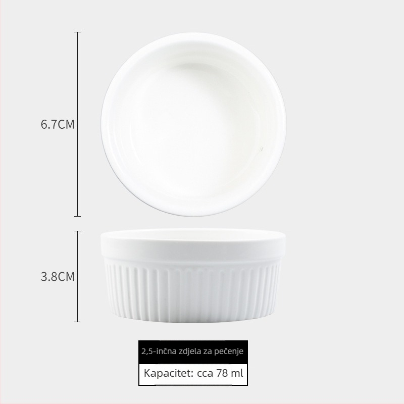 Porcelanska zdjelica za sufle i desert, okrugli oblik, moderni minimalistički stil, mikrotalasna pećnica kompatibilna