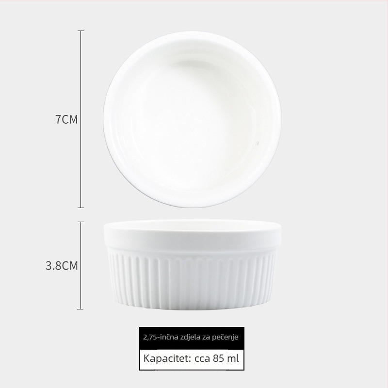 Porcelanska zdjelica za sufle i desert, okrugli oblik, moderni minimalistički stil, mikrotalasna pećnica kompatibilna