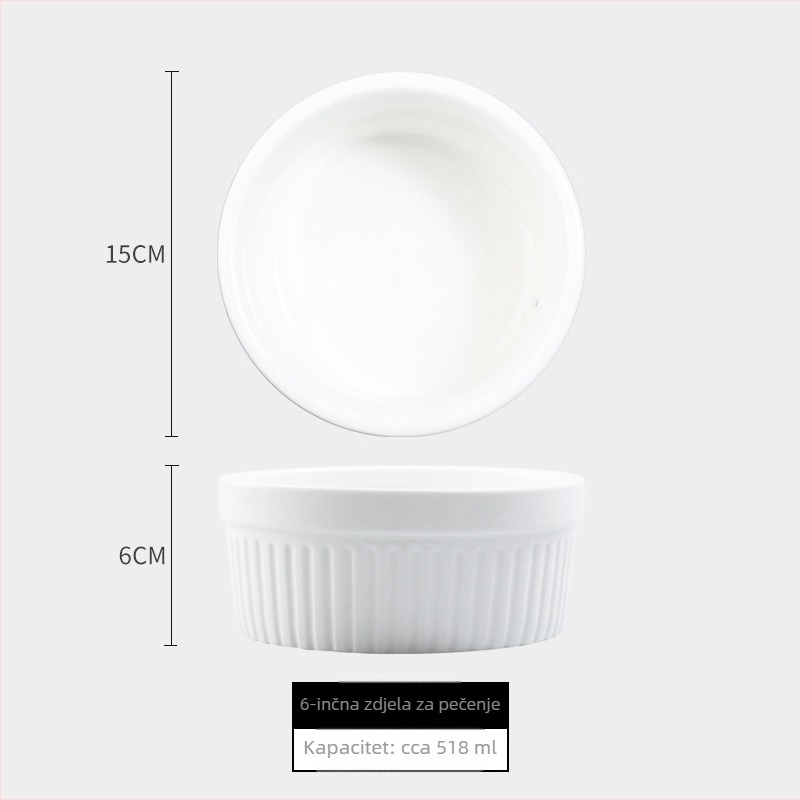 Porcelanska zdjelica za sufle i desert, okrugli oblik, moderni minimalistički stil, mikrotalasna pećnica kompatibilna