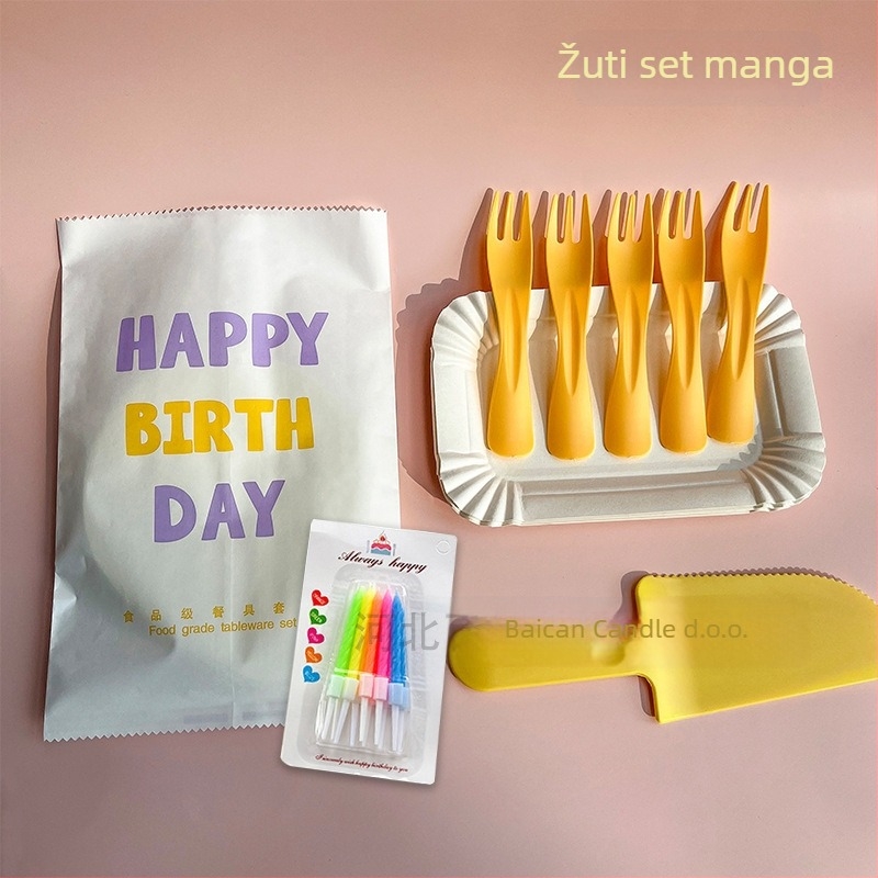 Jednokratni plastični set posuđa za tortu – vilica, nož i tanjur – pravokutni oblik – mogućnost tiskanja loga – 300 setova u kutiji