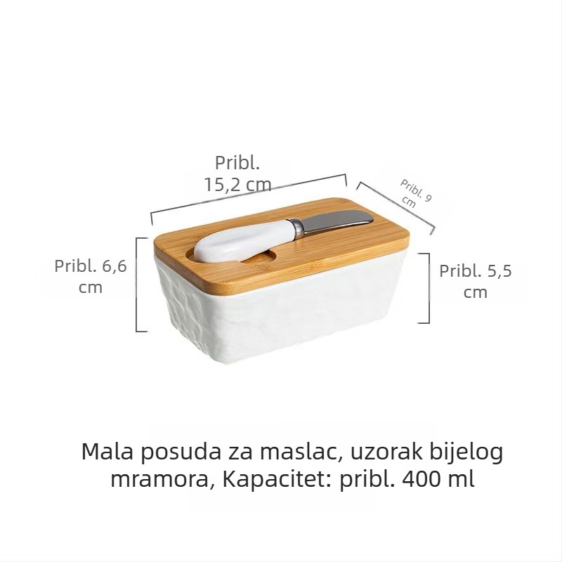 Keramička kutija za maslac s poklopcem, pravokutni spremnik za pohranu sira zapadnog stila, s nožem