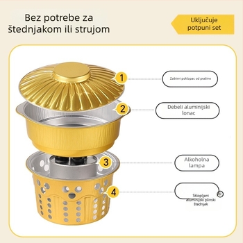Jednokratni set za lonac za kampiranje s aluminijskim loncem i alkoholnim štednjakom