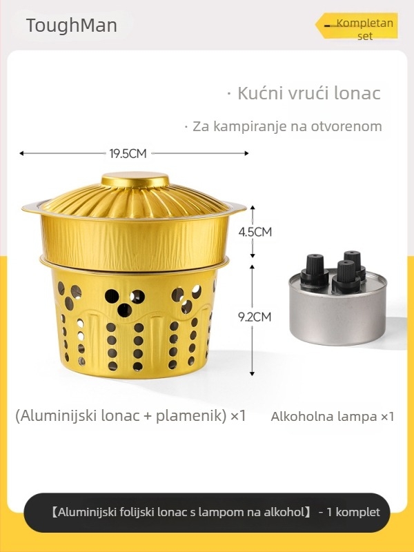Jednokratni set za lonac za kampiranje s aluminijskim loncem i alkoholnim štednjakom
