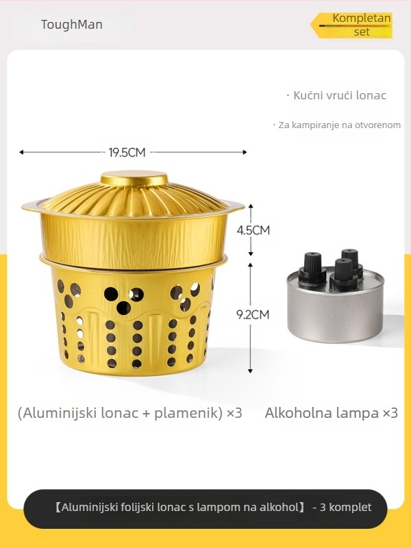Jednokratni set za lonac za kampiranje s aluminijskim loncem i alkoholnim štednjakom