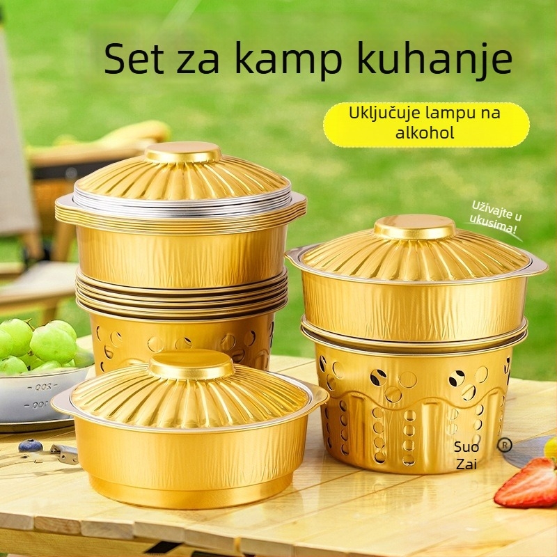 Jednokratni set za lonac za kampiranje s aluminijskim loncem i alkoholnim štednjakom