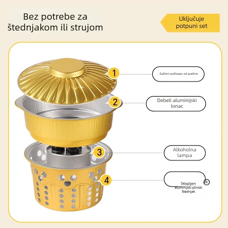 Jednokratni set za lonac za kampiranje s aluminijskim loncem i alkoholnim štednjakom