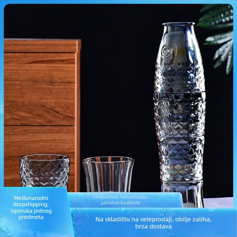 Set staklenih čaša s koi ribama, 4 komada, staklo sodalime, bez ručke, bez poklopca, Novi kineski stil