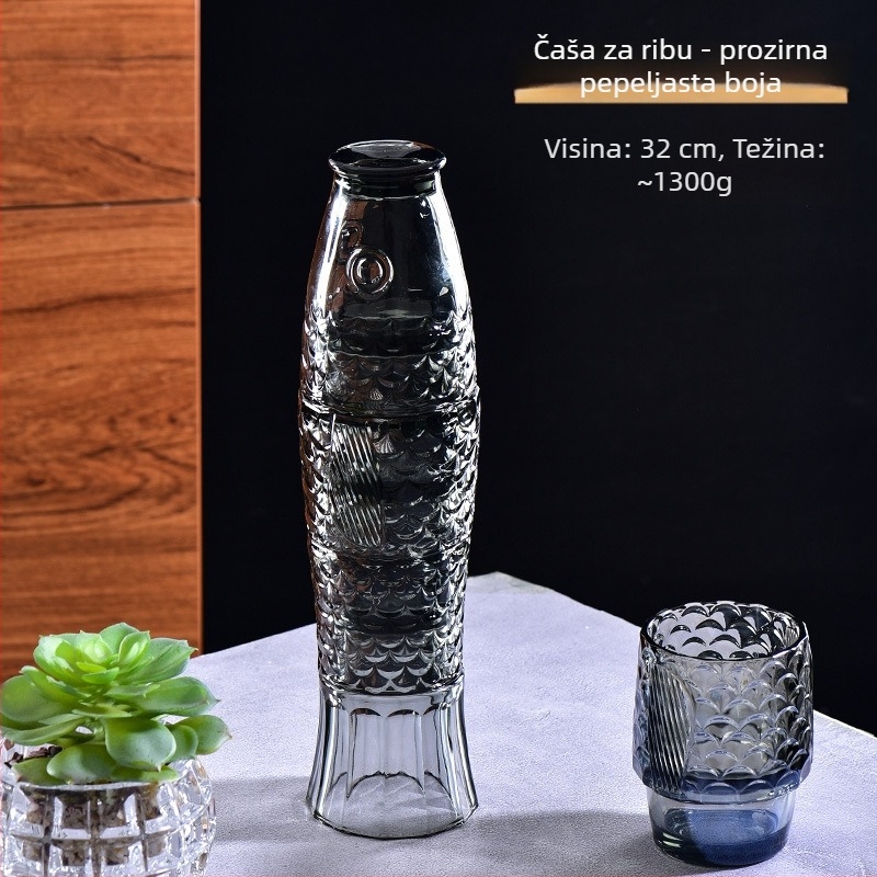 Set staklenih čaša s koi ribama, 4 komada, staklo sodalime, bez ručke, bez poklopca, Novi kineski stil