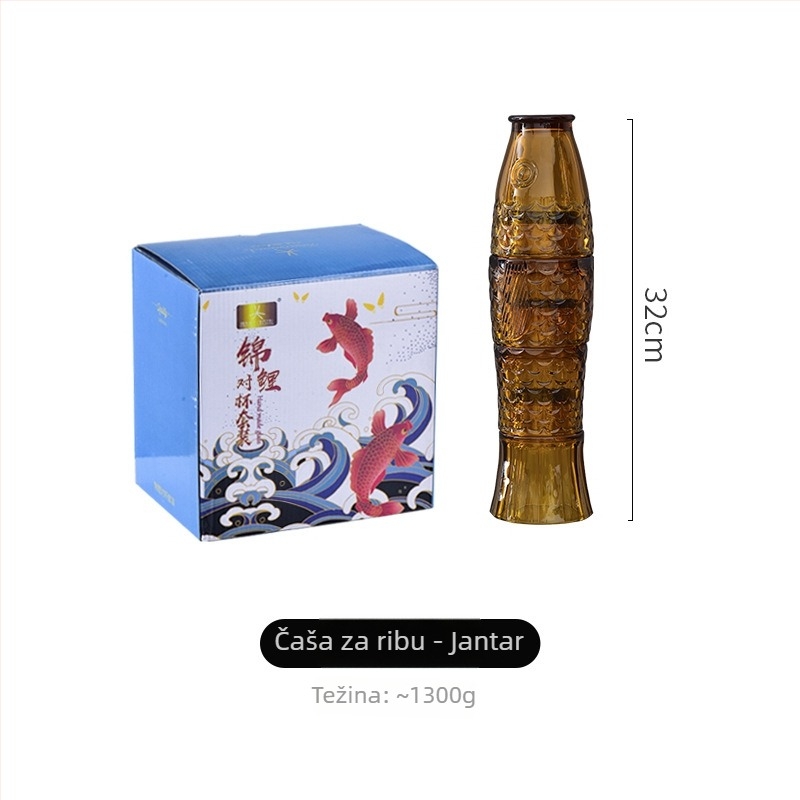 Set staklenih čaša s koi ribama, 4 komada, staklo sodalime, bez ručke, bez poklopca, Novi kineski stil