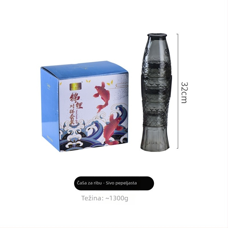 Set staklenih čaša s koi ribama, 4 komada, staklo sodalime, bez ručke, bez poklopca, Novi kineski stil