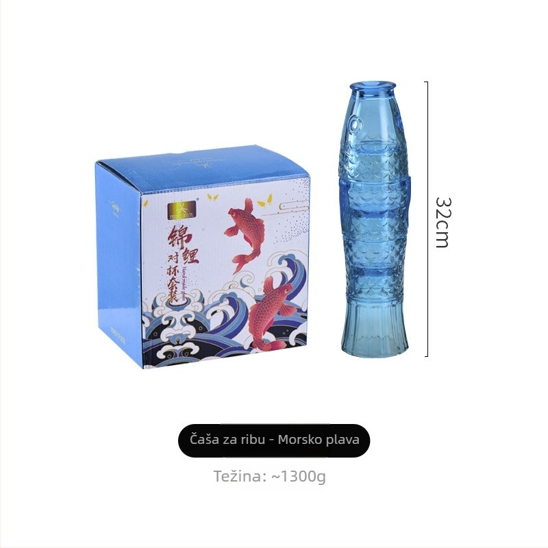 Set staklenih čaša s koi ribama, 4 komada, staklo sodalime, bez ručke, bez poklopca, Novi kineski stil