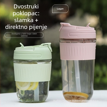 Staklena čaša za vodu od sodalitnog stakla sa slamkom, moderan minimalistički dizajn, moguć tisak logotipa, nepropusna i otporna na toplinu