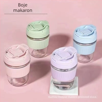 Staklena čaša za vodu od sodalitnog stakla sa slamkom, moderan minimalistički dizajn, moguć tisak logotipa, nepropusna i otporna na toplinu