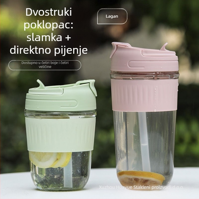 Staklena čaša za vodu od sodalitnog stakla sa slamkom, moderan minimalistički dizajn, moguć tisak logotipa, nepropusna i otporna na toplinu