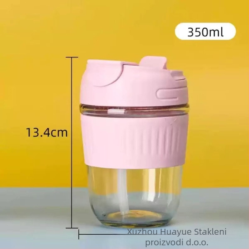 Staklena čaša za vodu od sodalitnog stakla sa slamkom, moderan minimalistički dizajn, moguć tisak logotipa, nepropusna i otporna na toplinu