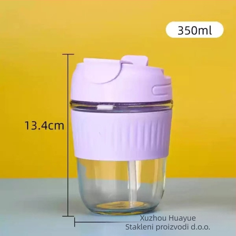 Staklena čaša za vodu od sodalitnog stakla sa slamkom, moderan minimalistički dizajn, moguć tisak logotipa, nepropusna i otporna na toplinu