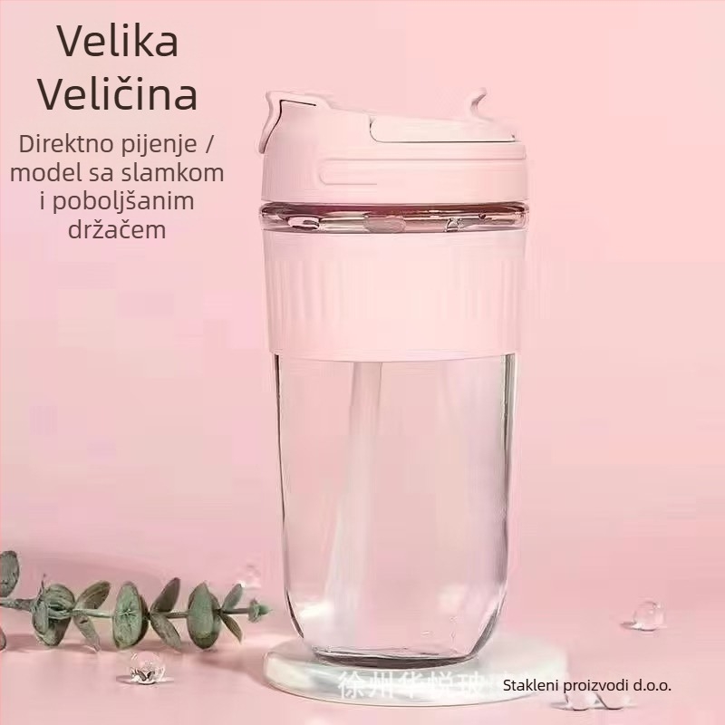 Staklena čaša za vodu od sodalitnog stakla sa slamkom, moderan minimalistički dizajn, moguć tisak logotipa, nepropusna i otporna na toplinu