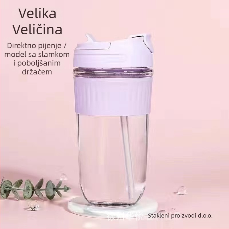 Staklena čaša za vodu od sodalitnog stakla sa slamkom, moderan minimalistički dizajn, moguć tisak logotipa, nepropusna i otporna na toplinu