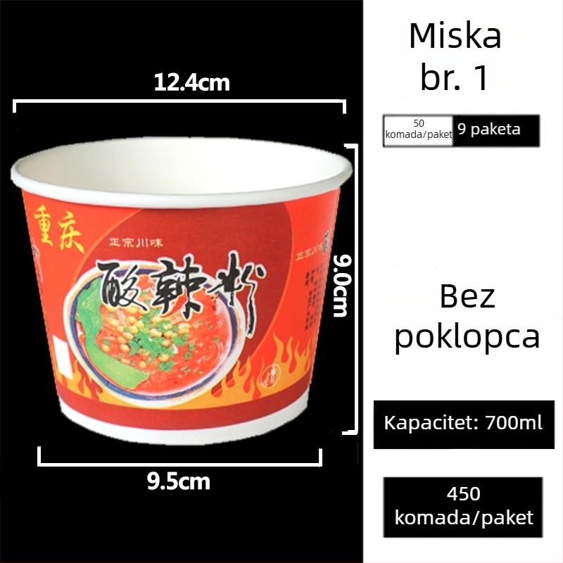 Jednokratna kružna papirnata kutija za ručak s poklopcem – materijal: papir; mikrovalna pećnica nije pogodna; nije biorazgradiva; bruto težina: 3 kg