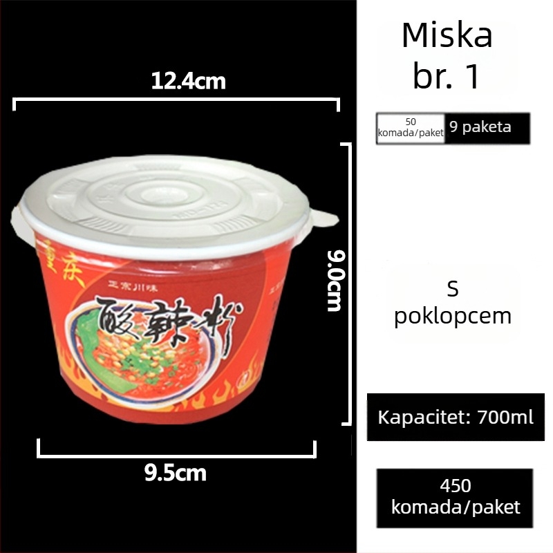 Jednokratna kružna papirnata kutija za ručak s poklopcem – materijal: papir; mikrovalna pećnica nije pogodna; nije biorazgradiva; bruto težina: 3 kg