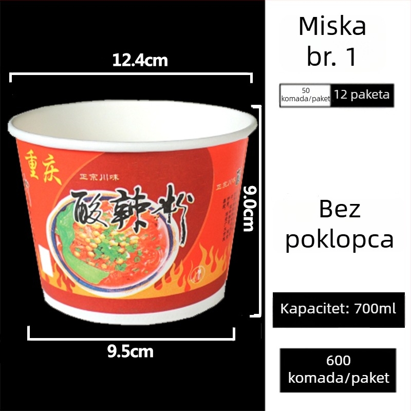 Jednokratna kružna papirnata kutija za ručak s poklopcem – materijal: papir; mikrovalna pećnica nije pogodna; nije biorazgradiva; bruto težina: 3 kg