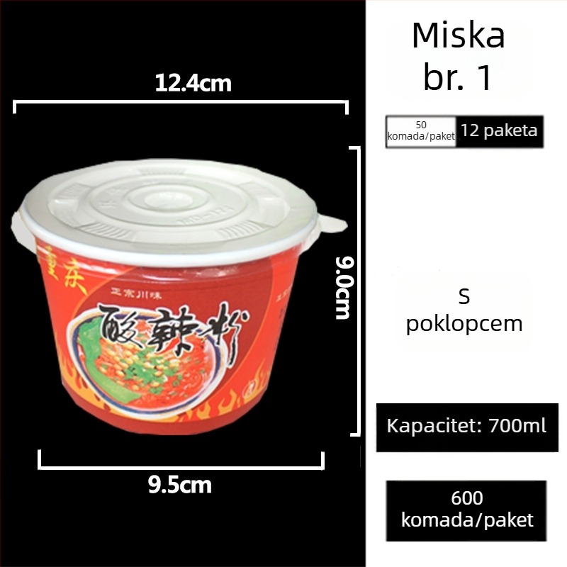 Jednokratna kružna papirnata kutija za ručak s poklopcem – materijal: papir; mikrovalna pećnica nije pogodna; nije biorazgradiva; bruto težina: 3 kg