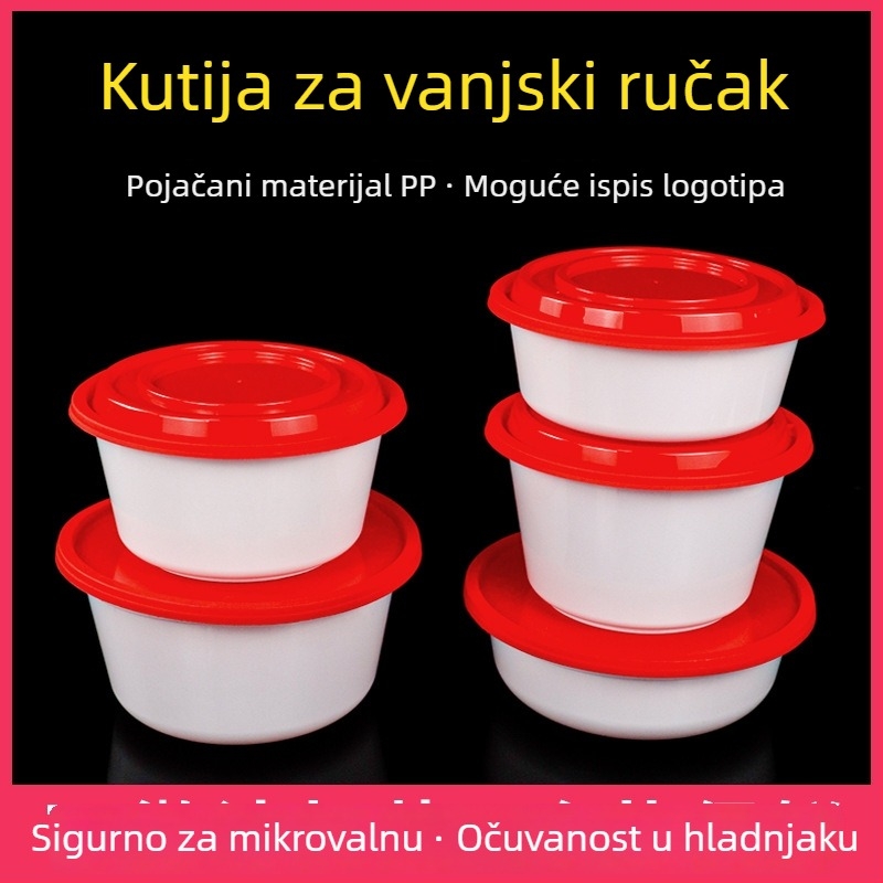 Debela kružna jednokratna kutija za dostavu s poklopcem, PP materijal, mikrovalna sigurnost, tisak logotipa, mogućnost prilagodbe