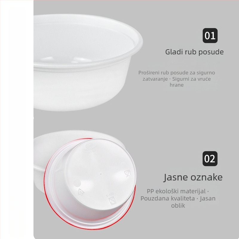 Debela kružna jednokratna kutija za dostavu s poklopcem, PP materijal, mikrovalna sigurnost, tisak logotipa, mogućnost prilagodbe