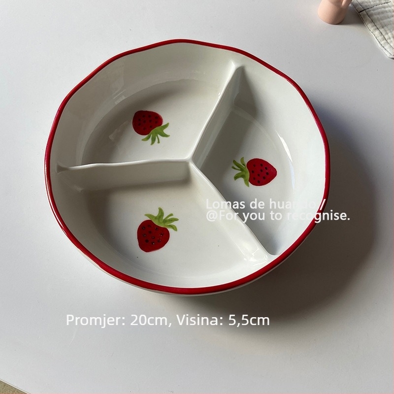 Porcelanski podijeljeni tanjur s poklopcem za porciju — Nordic stil, nepravilnog oblika, uzorak biljaka, pod glazurom