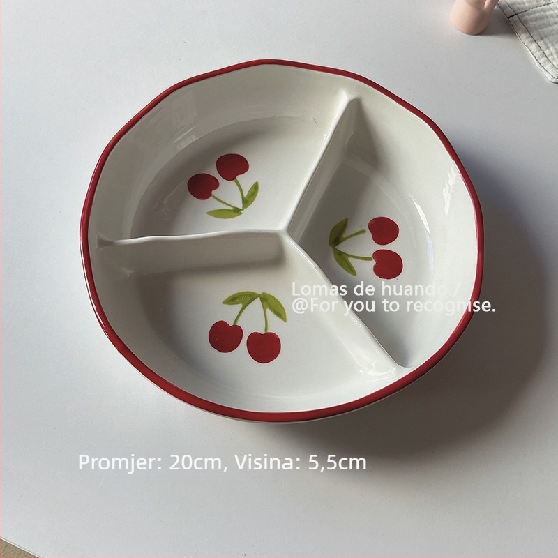 Porcelanski podijeljeni tanjur s poklopcem za porciju — Nordic stil, nepravilnog oblika, uzorak biljaka, pod glazurom