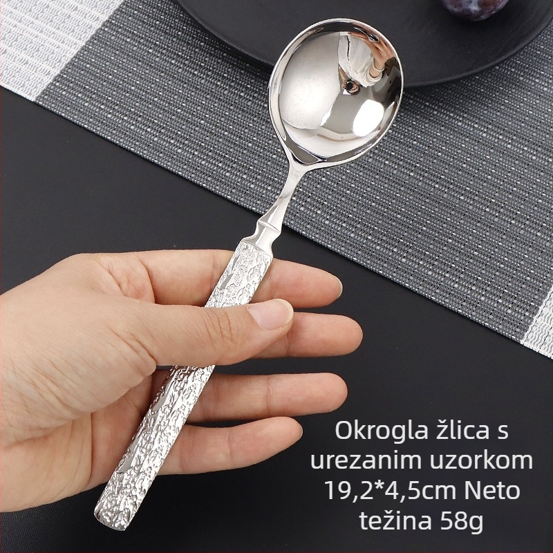 Set pribora od 304 nehrđajućeg čelika s udubljenom završnom obradom – nož, vilica i žlice, ogledno polirano, ručna izrada za odrasle