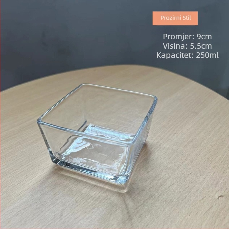 Kvadratična staklena zdjela za deserte, moderni minimalistički dizajn, tiskano logo, prilagodljivo